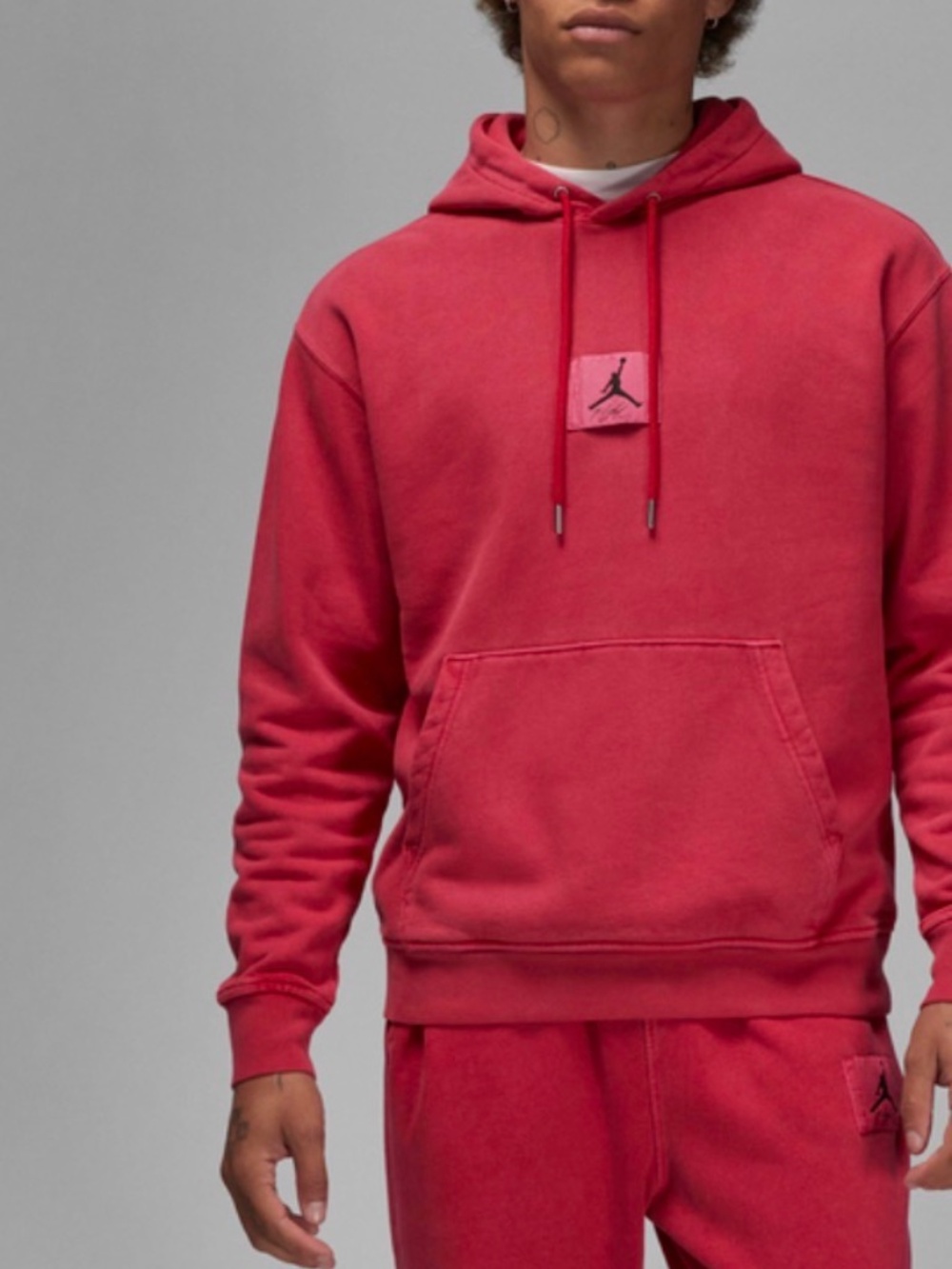 Jordan Flight Fleece Men's Washed Pullover Hoodie Cardinal Red Small